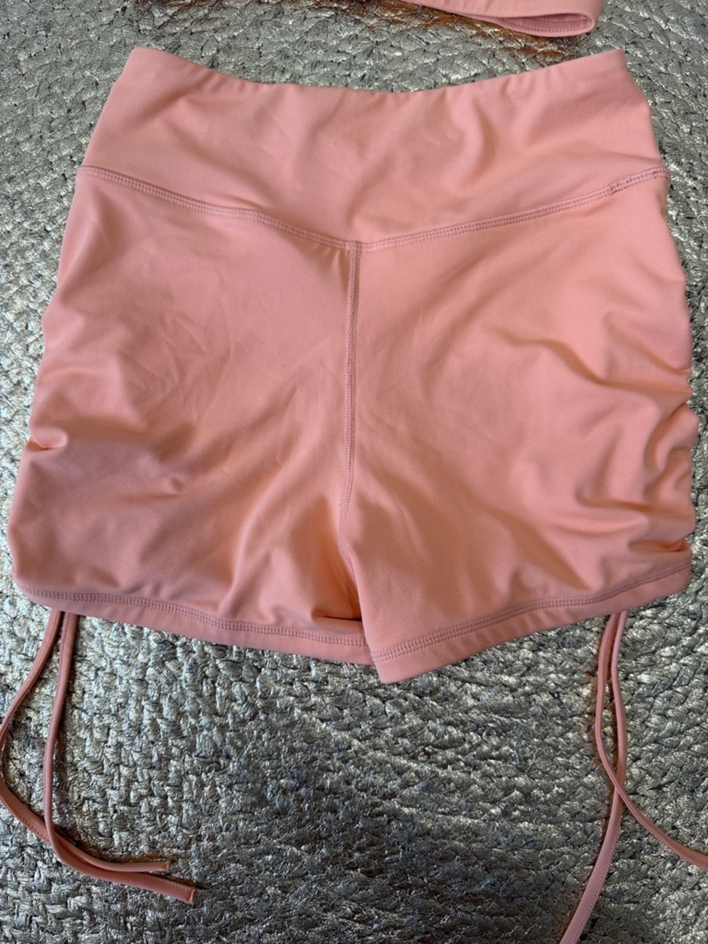 Women's Athletic Drawstring Shorts and Crop Sports Bra - Coral - Picture 3 of 5